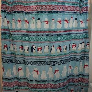 Festive Snowman and Penguin Shower Curtain